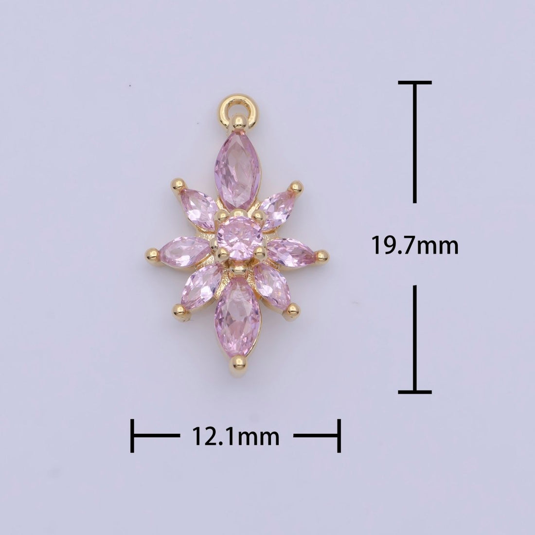 Pink Cubic Zirconia Flower Nature Gold Charm For DIY Jewelry Making AG-136