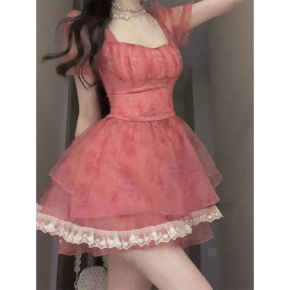 Pink Floral Short Party Dress