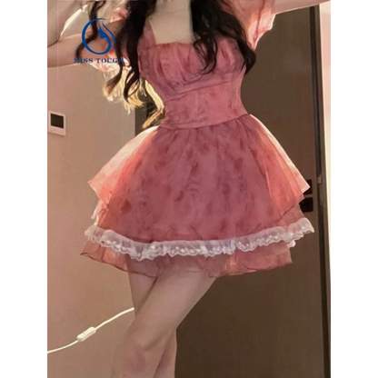 Pink Floral Short Party Dress