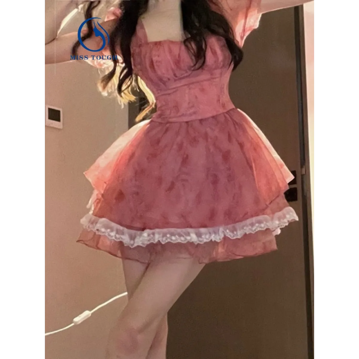 Pink Floral Short Party Dress