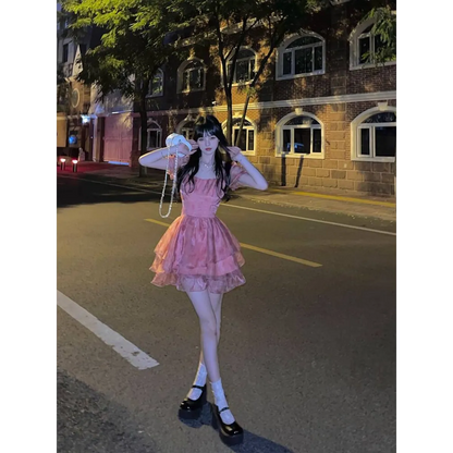 Pink Floral Short Party Dress