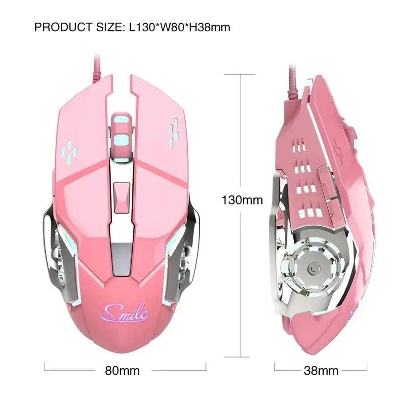 Pink Girly Gaming Mouse 3200DPI Backlight Adjustable 4 Level DPI Wired Women&
