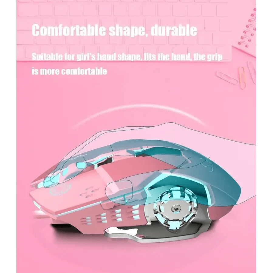 Pink Girly Gaming Mouse 3200DPI Backlight Adjustable 4 Level DPI Wired Women&