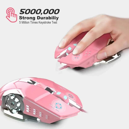 Pink Girly Gaming Mouse 3200DPI Backlight Adjustable 4 Level DPI Wired Women&