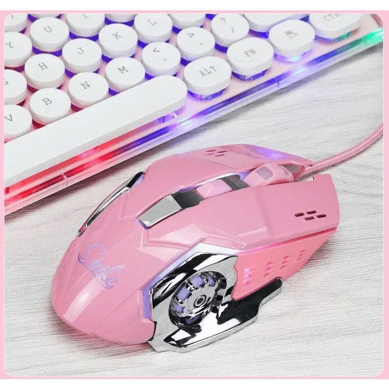 Pink Girly Gaming Mouse 3200DPI Backlight Adjustable 4 Level DPI Wired Women&