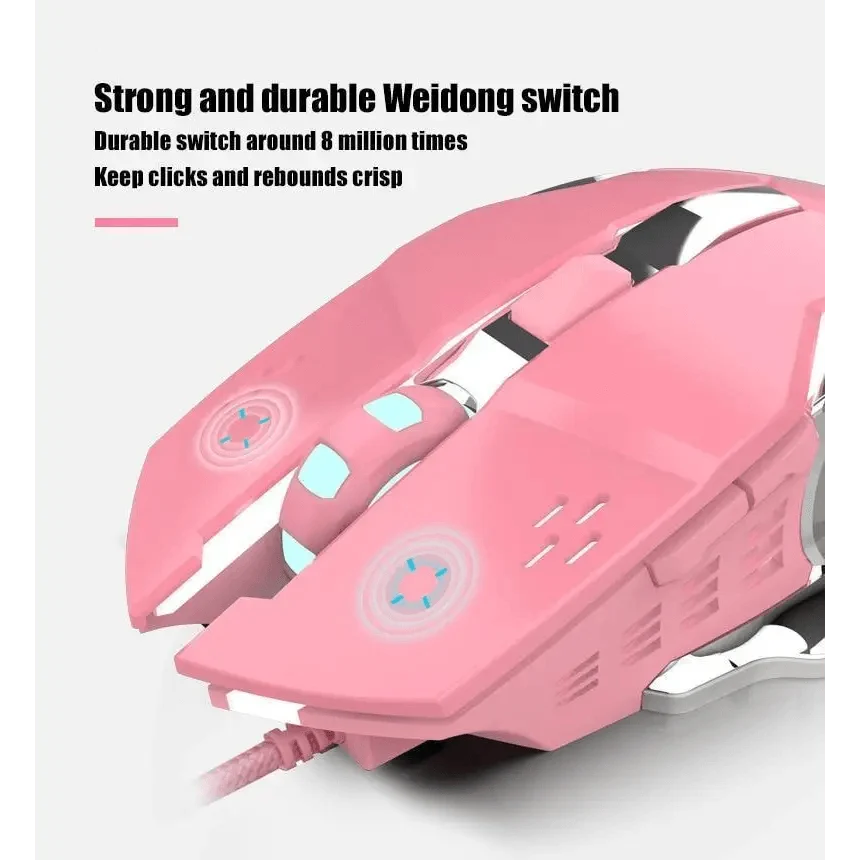 Pink Girly Gaming Mouse 3200DPI Backlight Adjustable 4 Level DPI Wired Women&