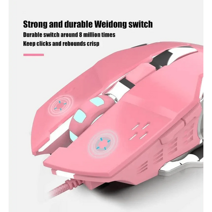 Pink Girly Gaming Mouse 3200DPI Backlight Adjustable 4 Level DPI Wired Women&