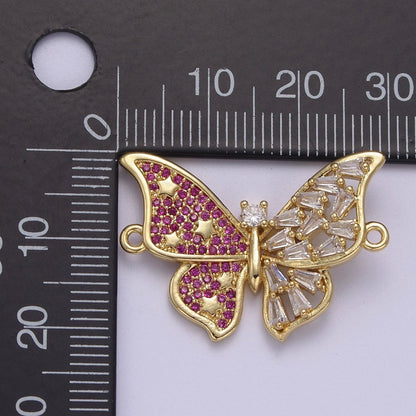 OS Pink Gold Butterfly Clear CZ Micro Pave Charm Connector Baguette Cluster Link Connector F-057