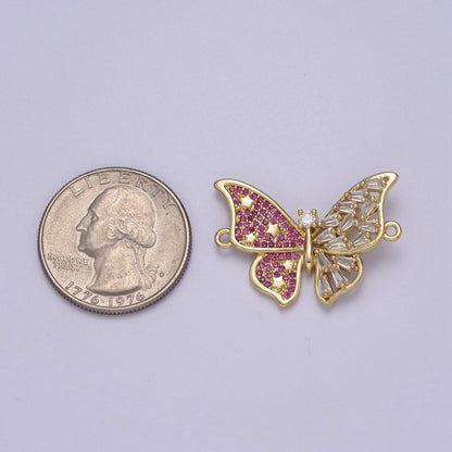 OS Pink Gold Butterfly Clear CZ Micro Pave Charm Connector Baguette Cluster Link Connector F-057