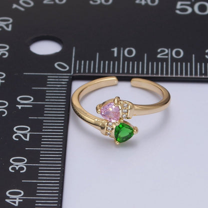 Pink Green Cz Stone Ring Dainty Ring O-2142