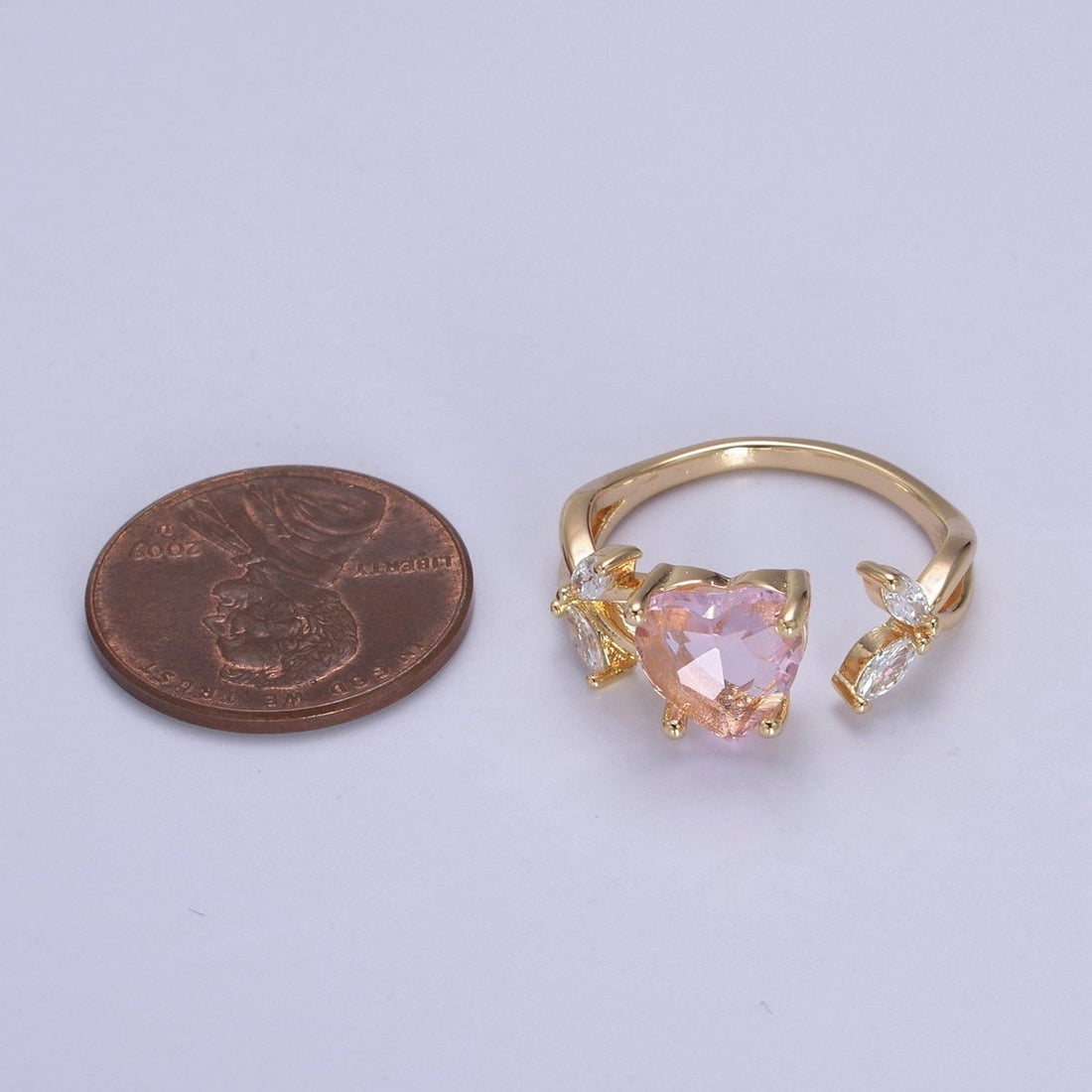 Pink Heart Ring, Gold Kawaii Ring Dainty Ring Open Adjustable Jewelry for Valentine Gift U-364