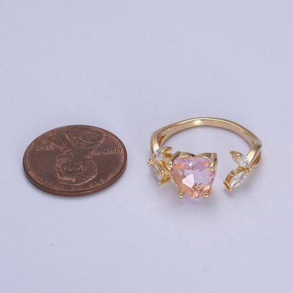 Pink Heart Ring, Gold Kawaii Ring Dainty Ring Open Adjustable Jewelry for Valentine Gift U-364