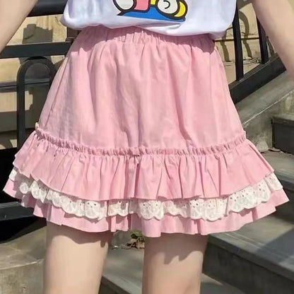 Pink Lace Mini Pleated Skirt - Y2K Aesthetic