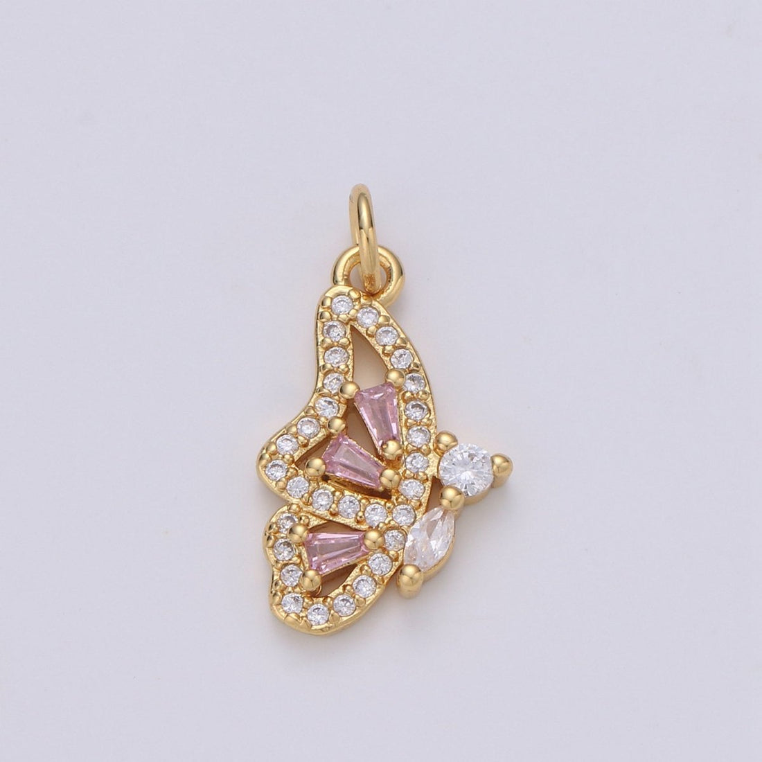 Pink Mariposa Butterfly Charm Micro Pave Cz Butterfly Charm Cubic Pendant for Necklace Component Real Gold Plated Tarnish Free, D-610