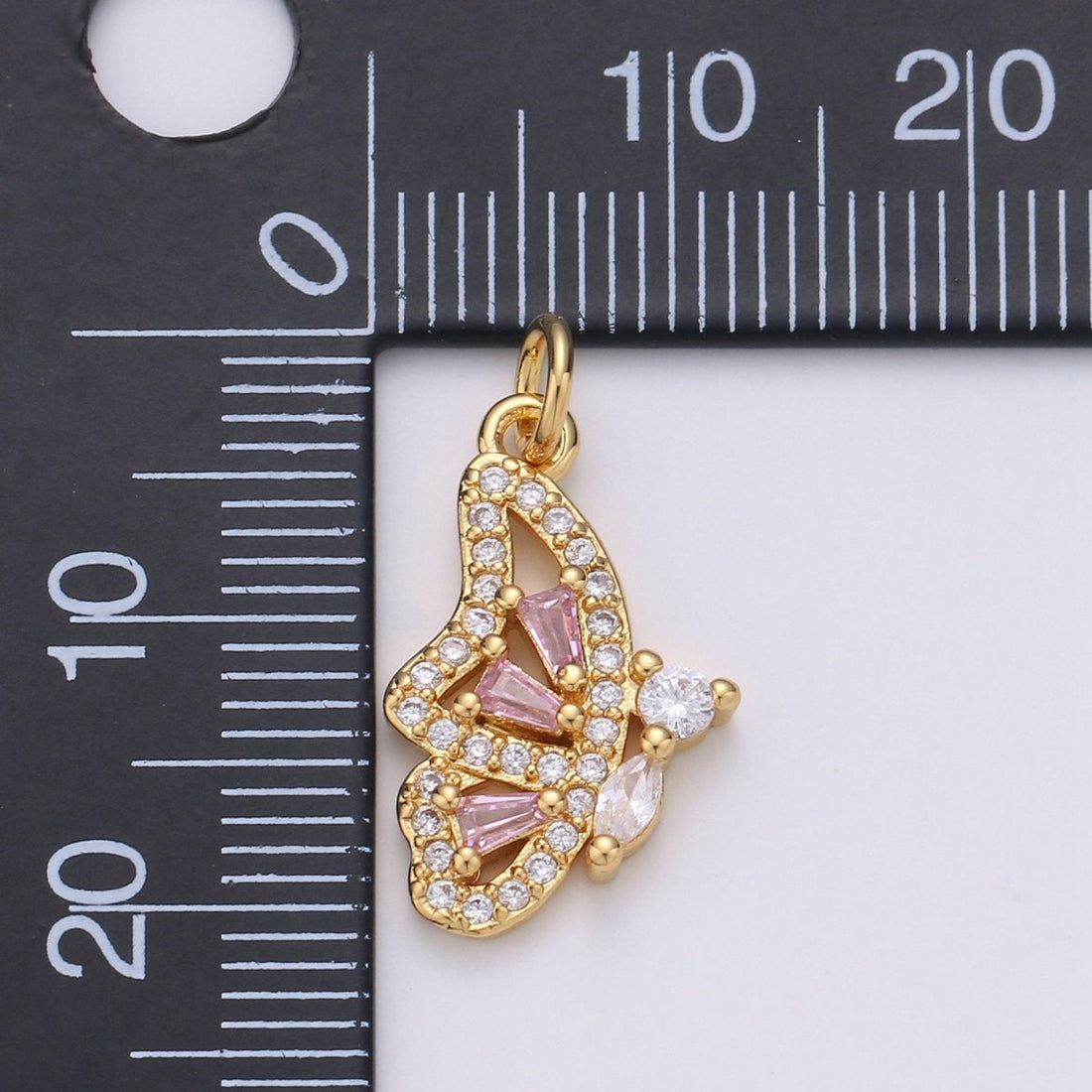 Pink Mariposa Butterfly Charm Micro Pave Cz Butterfly Charm Cubic Pendant for Necklace Component Real Gold Plated Tarnish Free, D-610