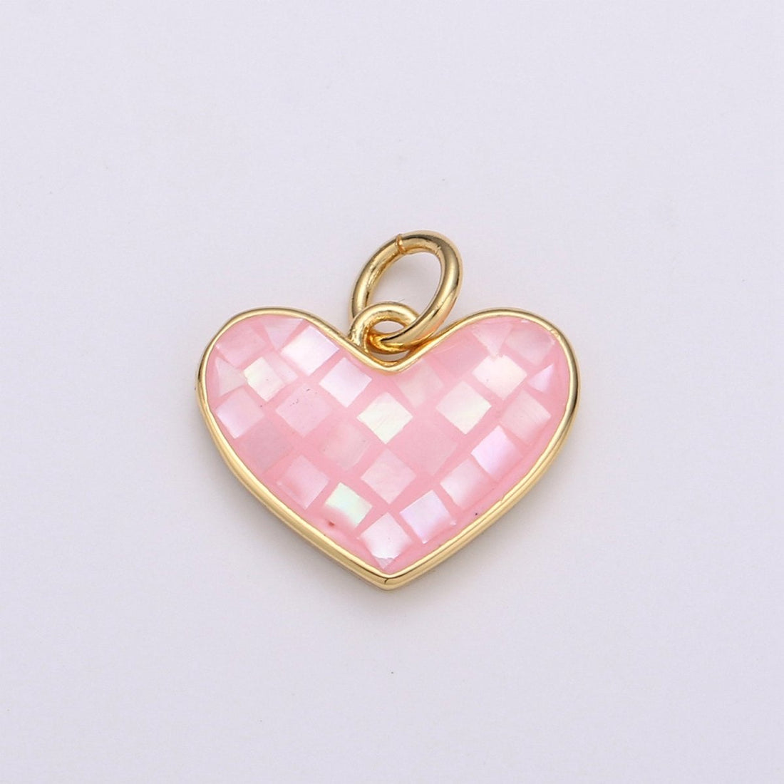 Pink Shell Opal Dainty 15mm Heart Gold Charm | D-341
