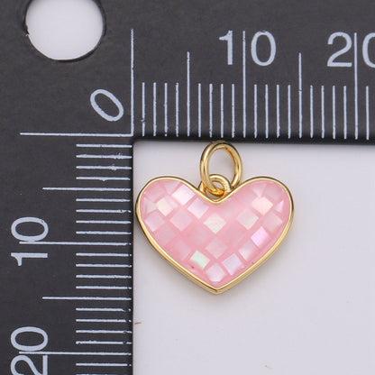 Pink Shell Opal Dainty 15mm Heart Gold Charm | D-341