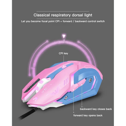 Pink Wired Gaming Mouse Girl Mouse 6 Buttons 3200 DPI USB Computer Mice Gamer Mouse For PC