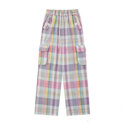 Pastel Plaid Cargo Pants – Y2K Harajuku Streetwear Aesthetic