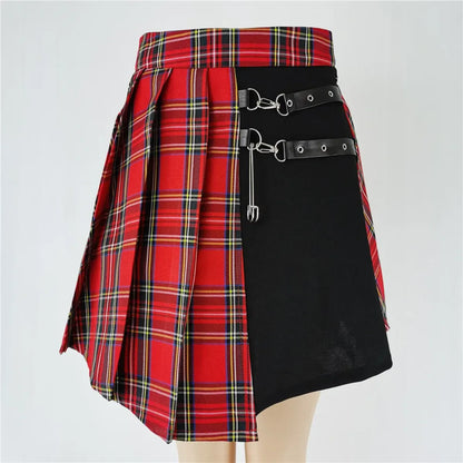 Plaid Gothic Pleated Mini Skirt – Punk Chains &amp; Buckle Accent