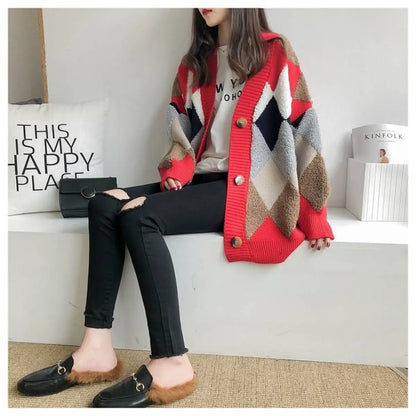 Plaid V-Neck Cardigan
