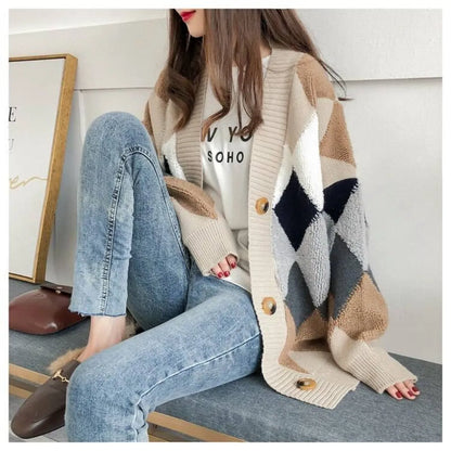 Plaid V-Neck Cardigan
