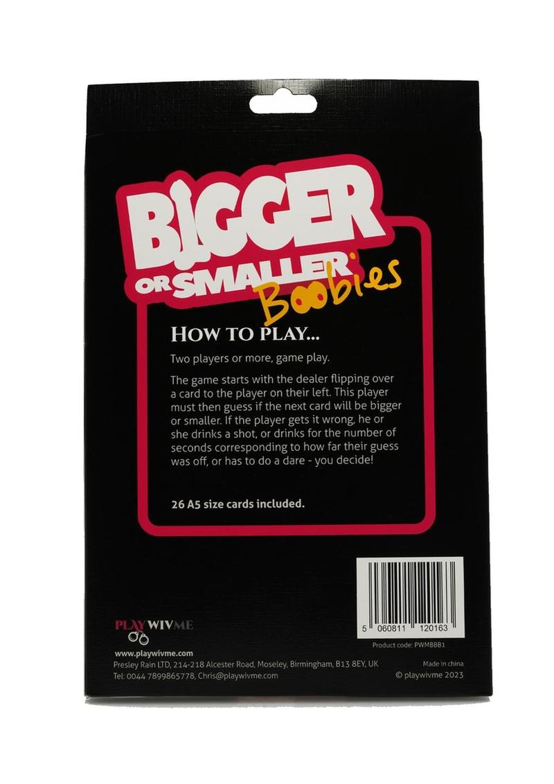 Bigger or Smaller Boobies Card Game A5 Size Cards