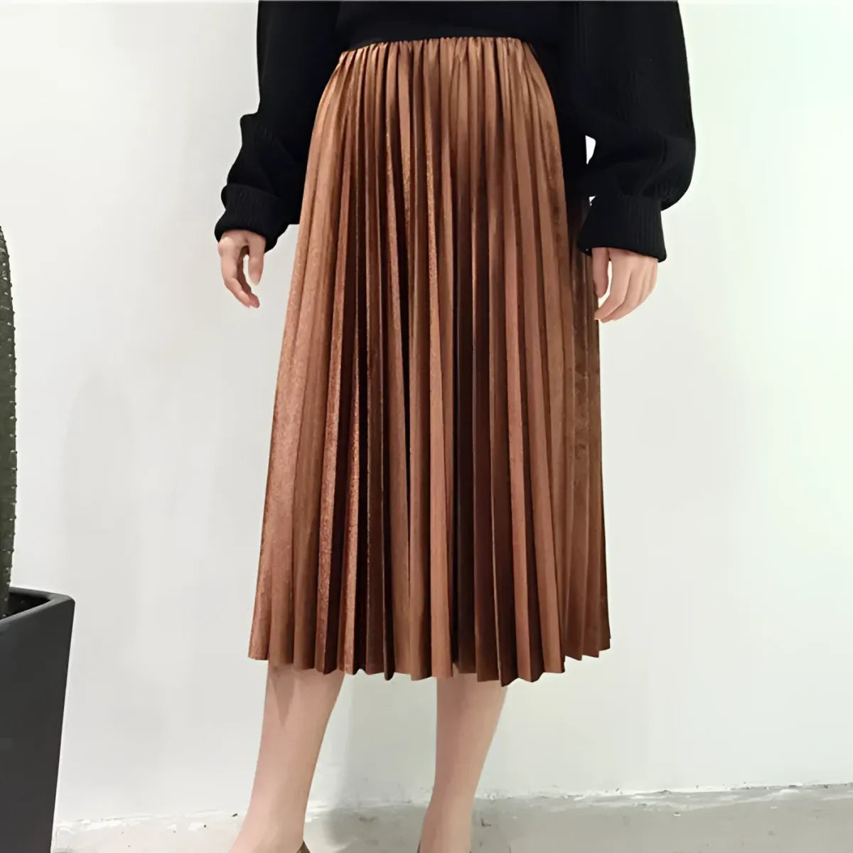 Elastic Waist Pleated Velvet Skirt