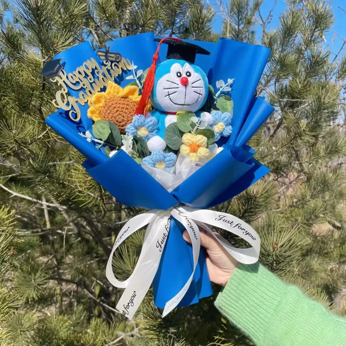 Kawaii Graduation Plush Bouquet – Cartoon Bear &amp; Sunflower Gift Set