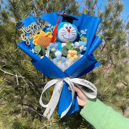 Kawaii Graduation Plush Bouquet – Cartoon Bear &amp; Sunflower Gift Set