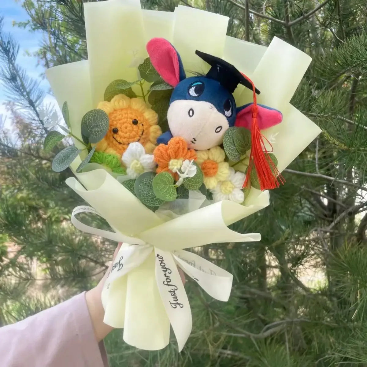 Kawaii Graduation Plush Bouquet – Cartoon Bear &amp; Sunflower Gift Set