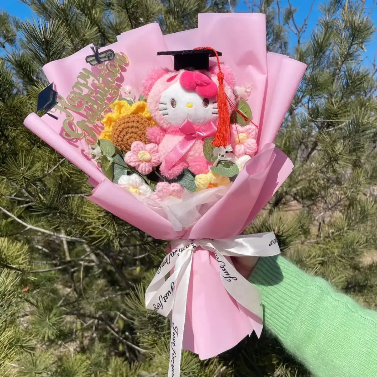 Kawaii Graduation Plush Bouquet – Cartoon Bear &amp; Sunflower Gift Set