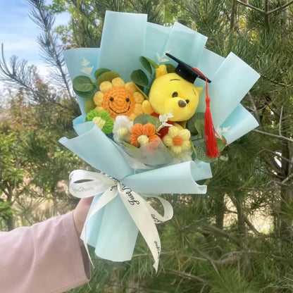 Kawaii Graduation Plush Bouquet – Cartoon Bear &amp; Sunflower Gift Set