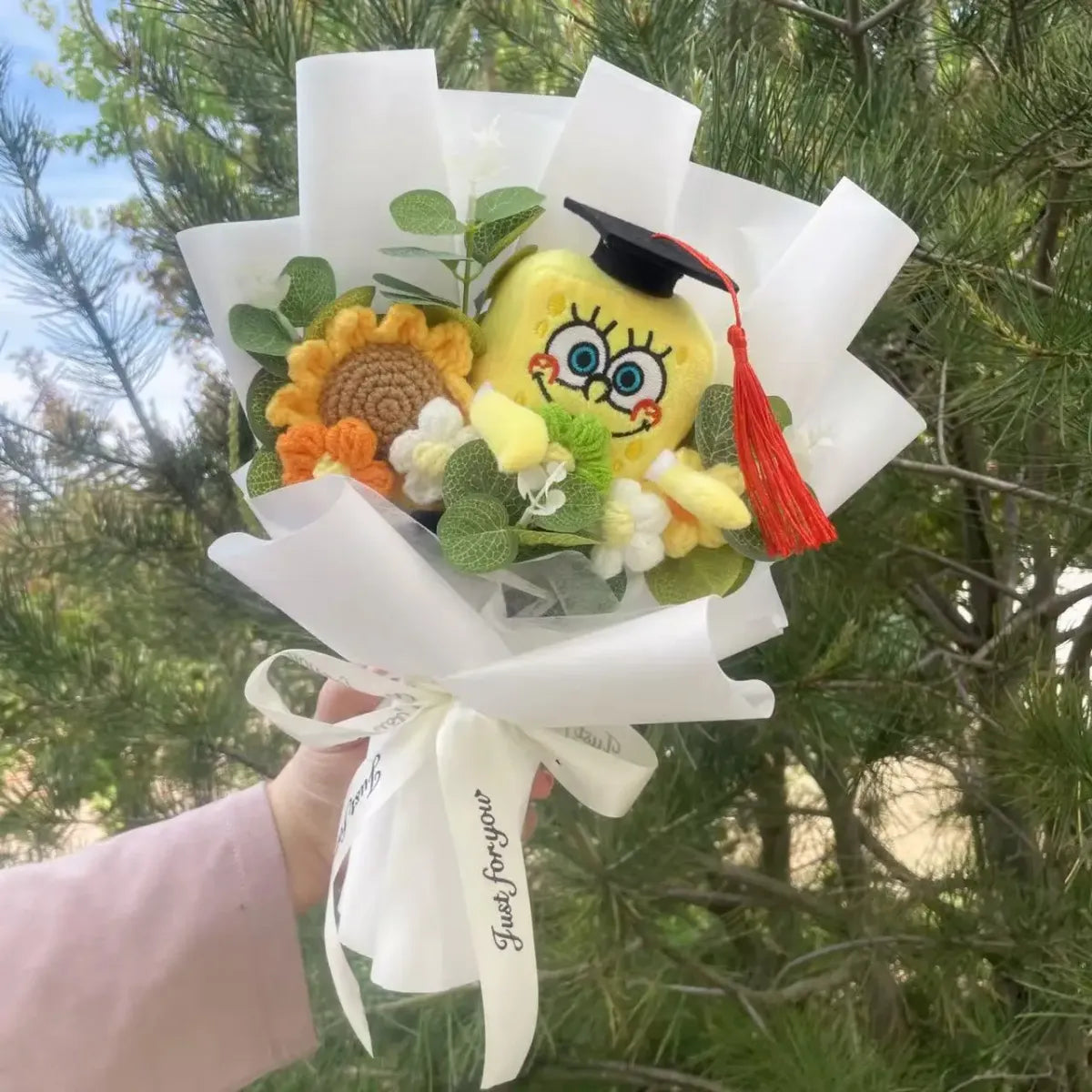 Kawaii Graduation Plush Bouquet – Cartoon Bear &amp; Sunflower Gift Set