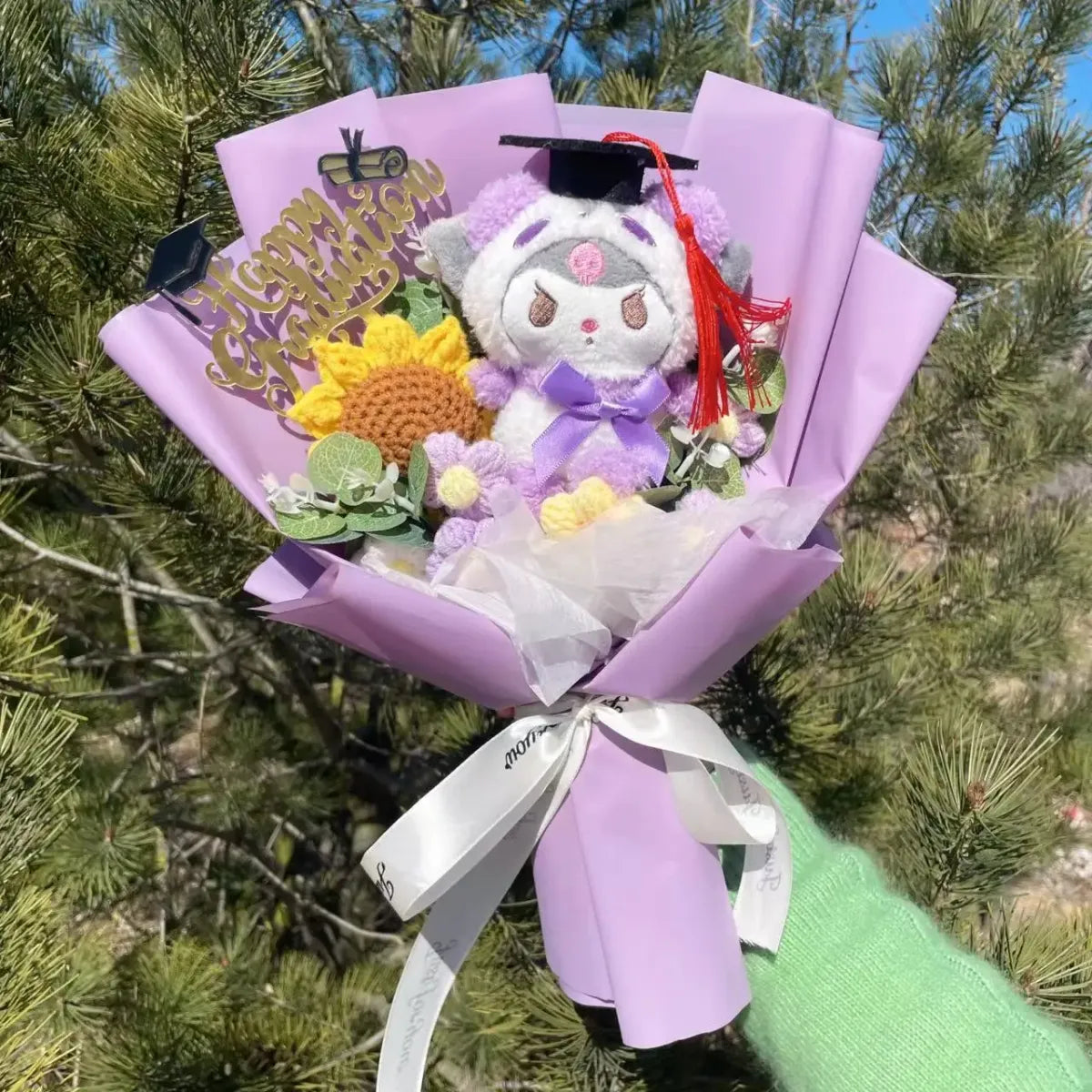 Kawaii Graduation Plush Bouquet – Cartoon Bear &amp; Sunflower Gift Set
