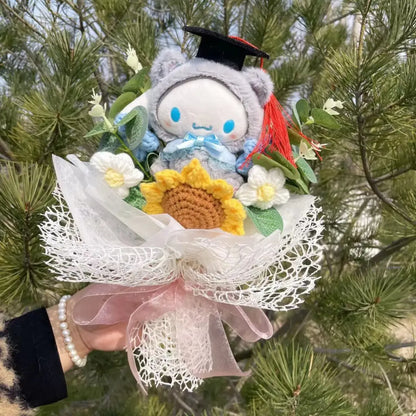 Kawaii Graduation Plush Bouquet – Cartoon Bear &amp; Sunflower Gift Set