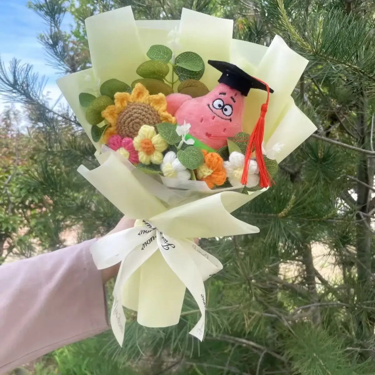 Kawaii Graduation Plush Bouquet – Cartoon Bear &amp; Sunflower Gift Set