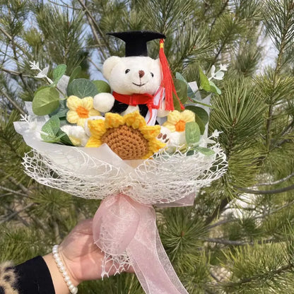 Kawaii Graduation Plush Bouquet – Cartoon Bear &amp; Sunflower Gift Set