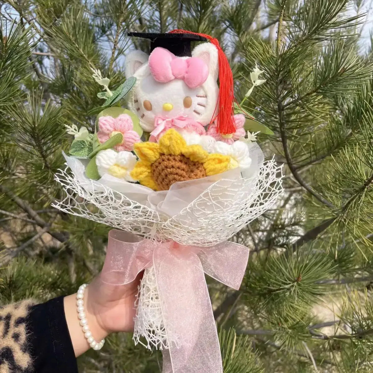 Kawaii Graduation Plush Bouquet – Cartoon Bear &amp; Sunflower Gift Set
