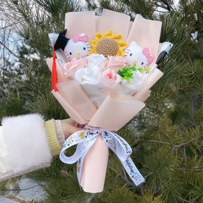 Kawaii Graduation Plush Bouquet – Cartoon Bear &amp; Sunflower Gift Set