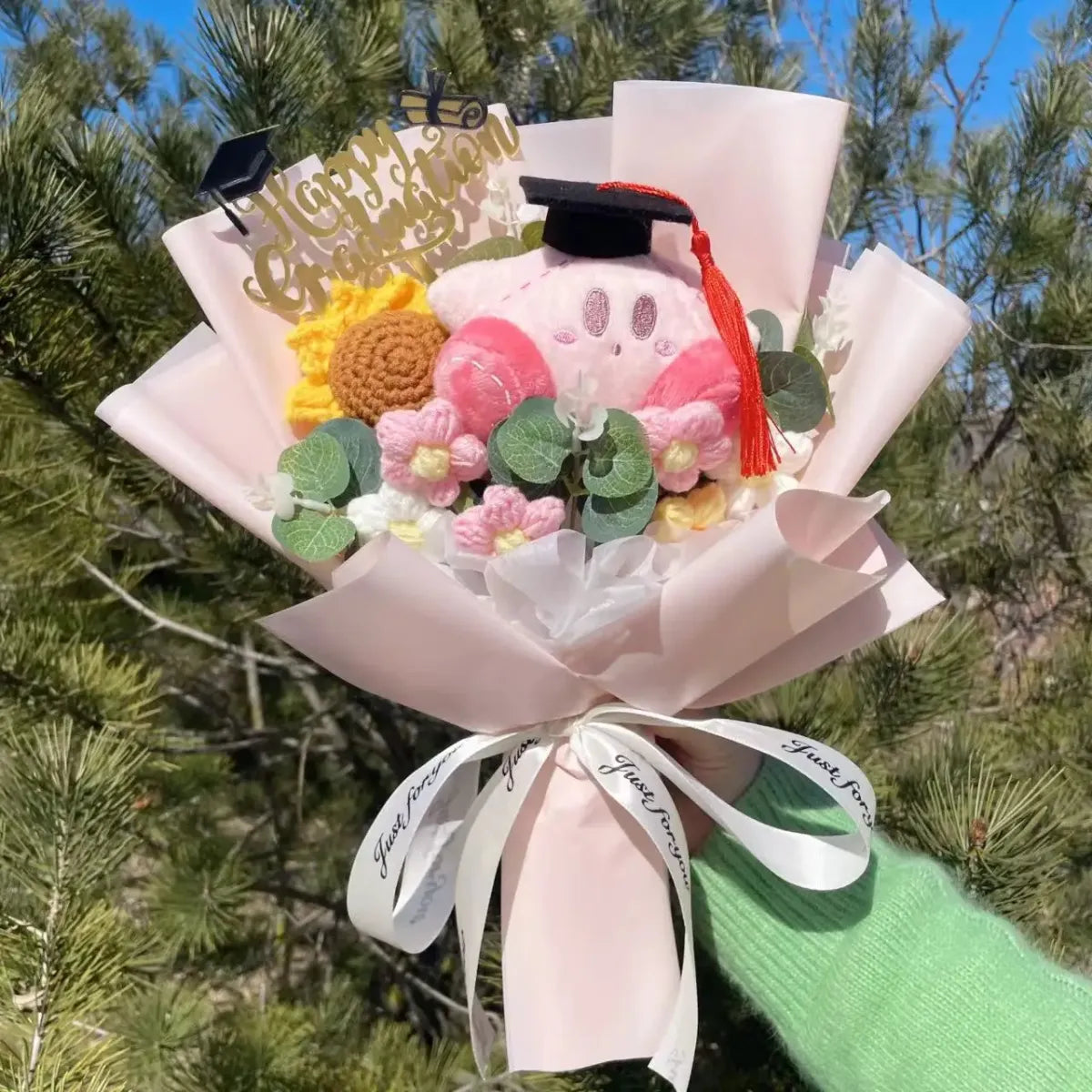 Kawaii Graduation Plush Bouquet – Cartoon Bear &amp; Sunflower Gift Set