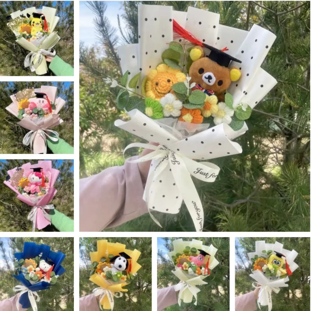 Kawaii Graduation Plush Bouquet – Cartoon Bear &amp; Sunflower Gift Set