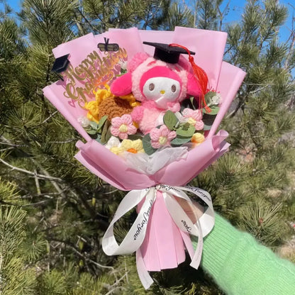 Kawaii Graduation Plush Bouquet – Cartoon Bear &amp; Sunflower Gift Set