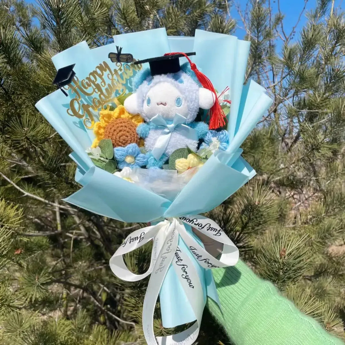 Kawaii Graduation Plush Bouquet – Cartoon Bear &amp; Sunflower Gift Set