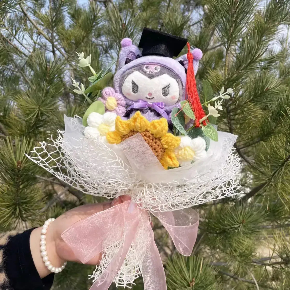 Kawaii Graduation Plush Bouquet – Cartoon Bear &amp; Sunflower Gift Set