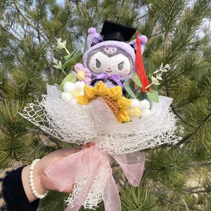 Kawaii Graduation Plush Bouquet – Cartoon Bear &amp; Sunflower Gift Set