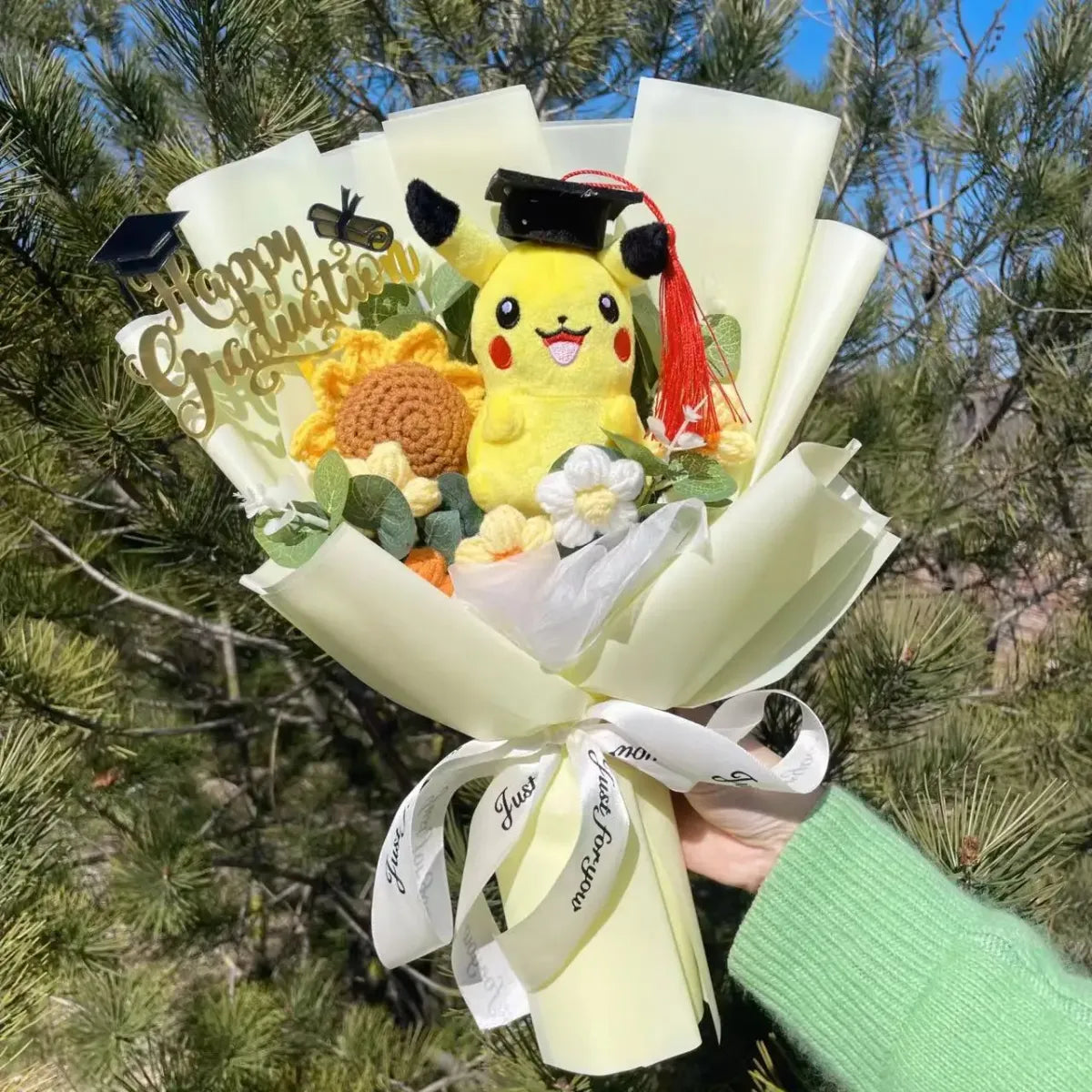 Kawaii Graduation Plush Bouquet – Cartoon Bear &amp; Sunflower Gift Set