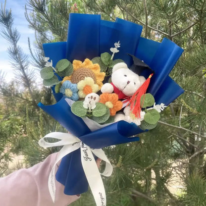 Kawaii Graduation Plush Bouquet – Cartoon Bear &amp; Sunflower Gift Set
