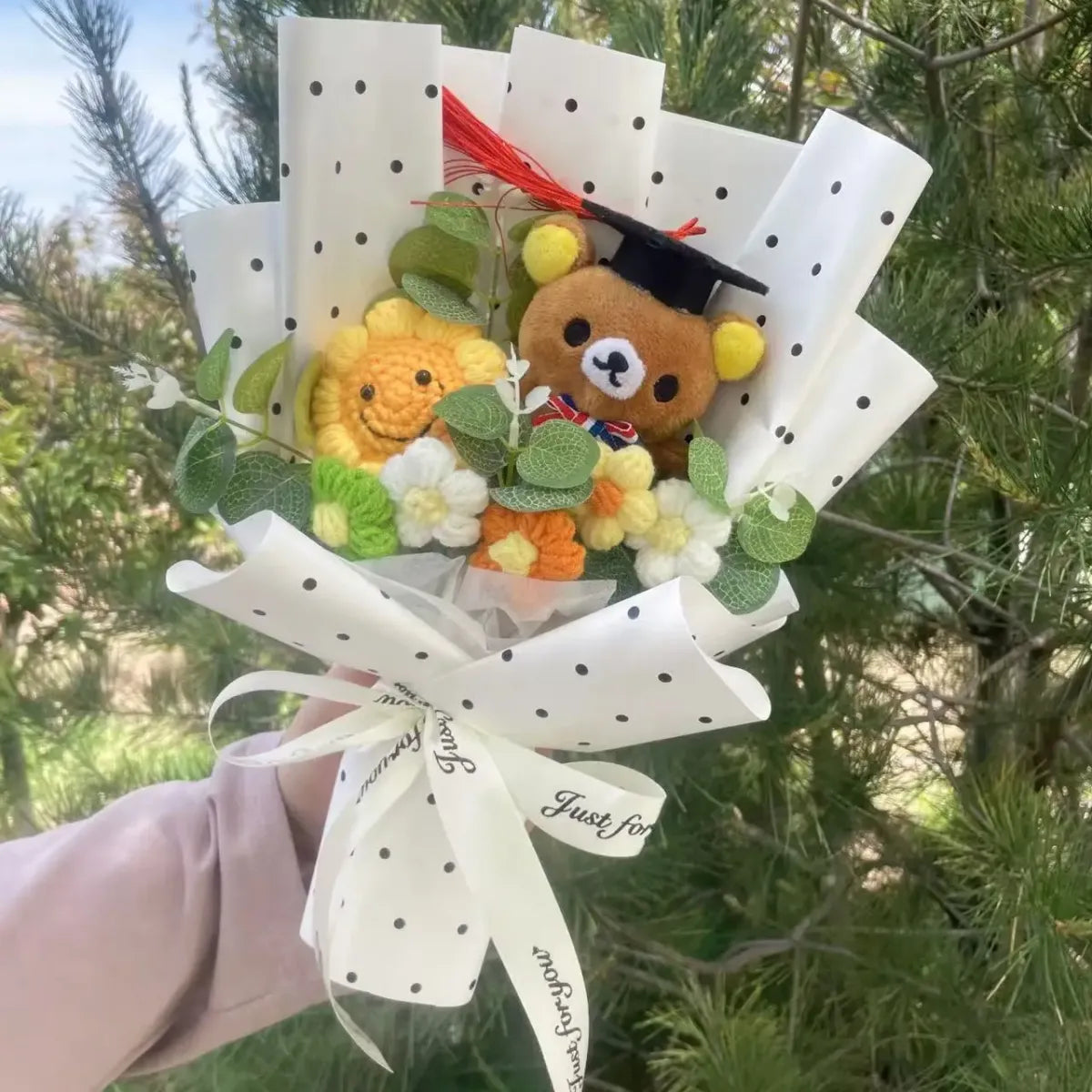 Kawaii Graduation Plush Bouquet – Cartoon Bear &amp; Sunflower Gift Set