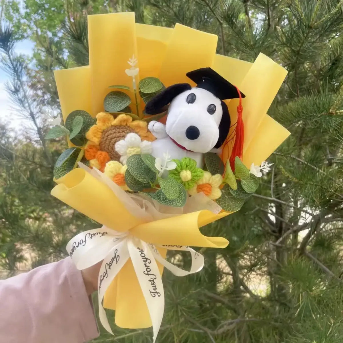 Kawaii Graduation Plush Bouquet – Cartoon Bear &amp; Sunflower Gift Set